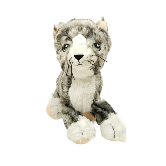 Ikea Lilleplutt 10" Plush Gray Tabby Cat Kitten Stuffed Animal Toy Green Eyes - Picture 1 of 10